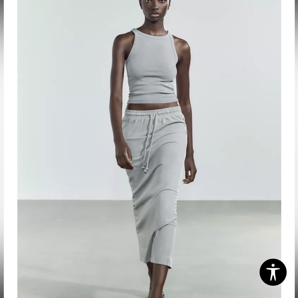 Zara Gray Ruched Pencil Maxi Skirt- with Top worn once